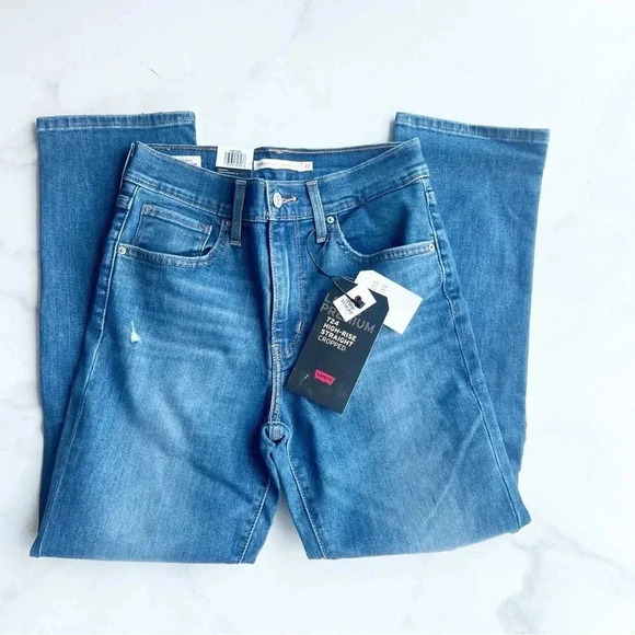 Levi's Premium Size 27 Women's Ripped 724 High Rise Straight Cropped Jeans NEW! - Picture 1 of 7
